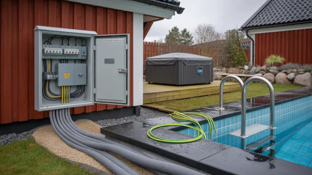 inf r bads songen s ker el till pool och spabad jordfelsbrytare placering och r tt kabel
